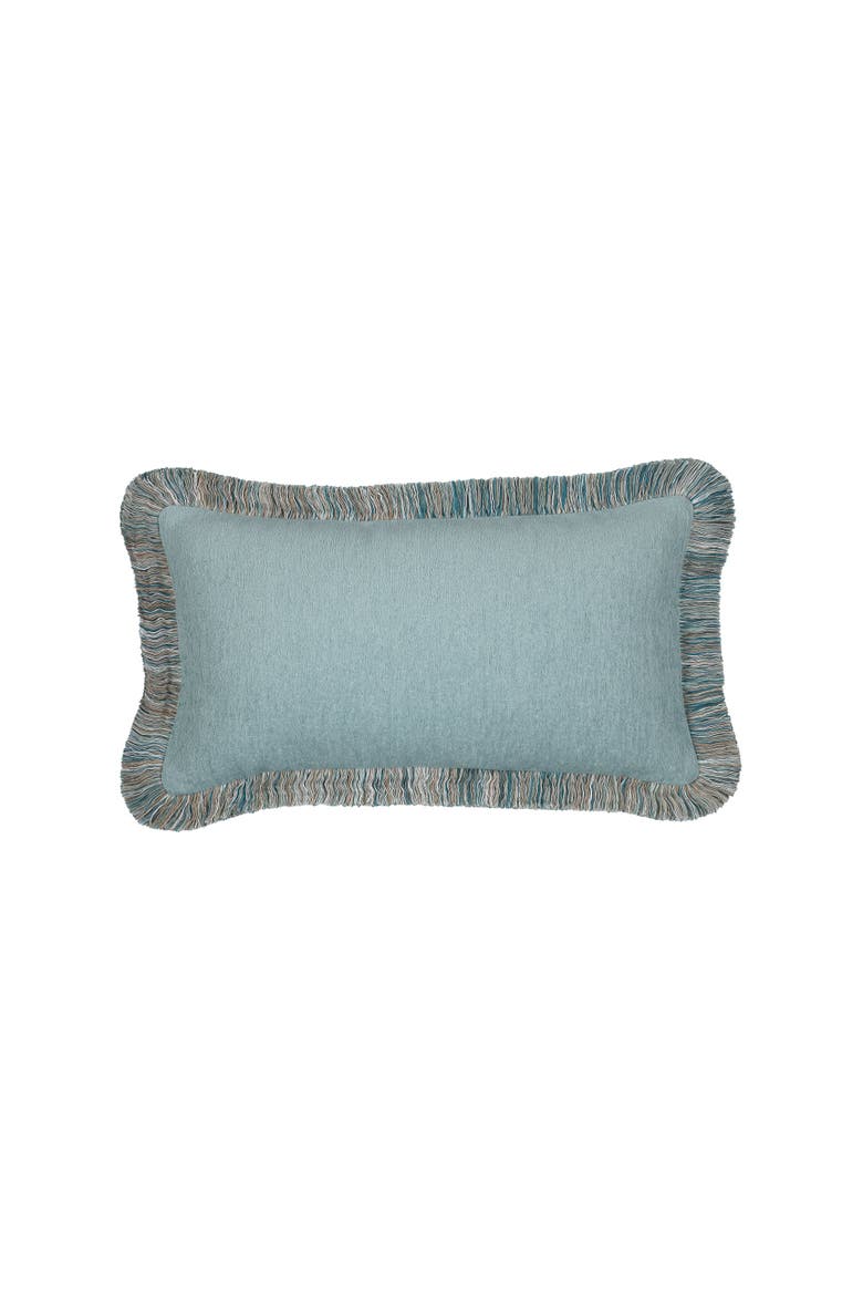 Halo Fringed Indoor & Outdoor Woven Accent Pillow & Insert, Main, color, Mist