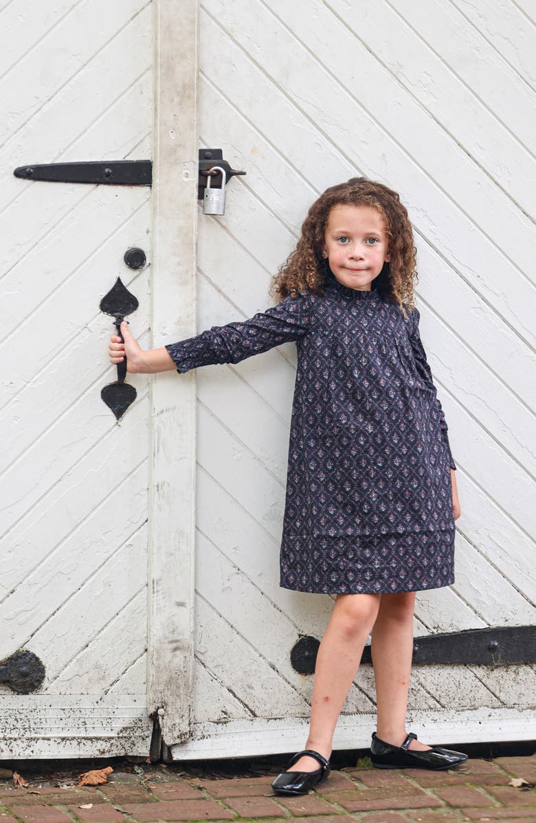 Manière Kids' Victorian Floral Long Sleeve Cotton Blend Dress, Alternate, color, Navy