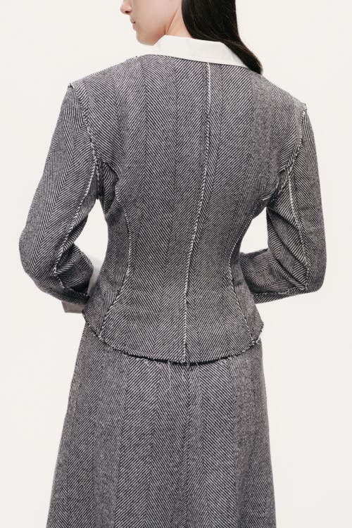 Nocturne Contrast Lapel Tailored Textured Jacket In Gray