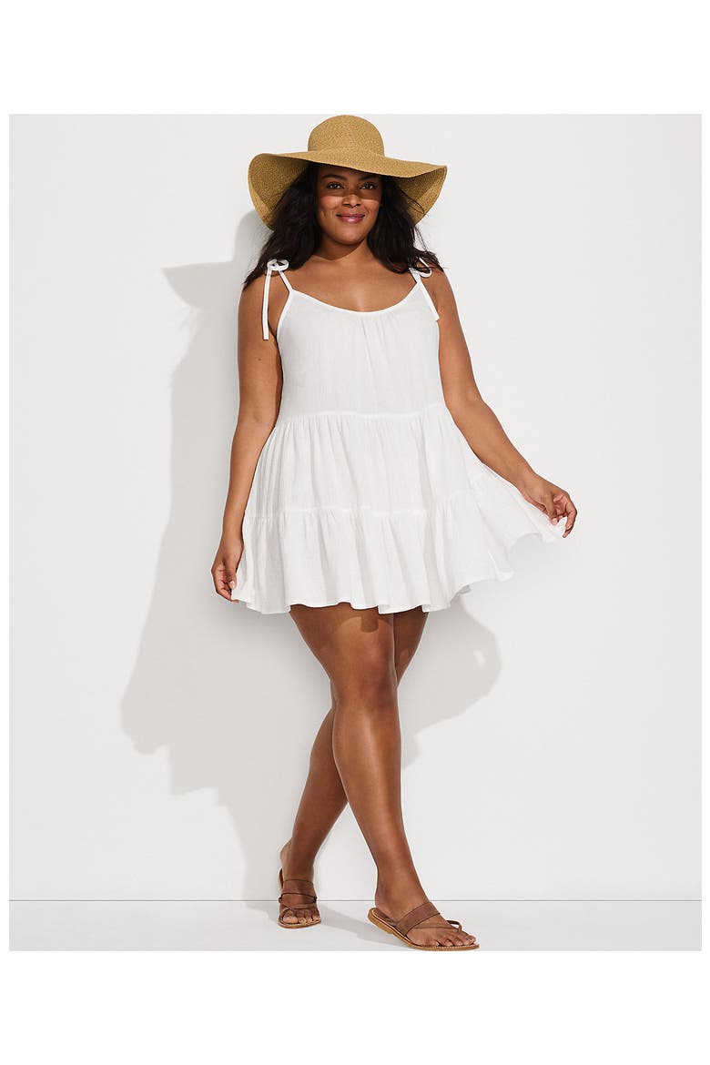 Plus Size Cotton Gauze Tiered Mini Cover-up Dress, Alternate, color, Chalk White