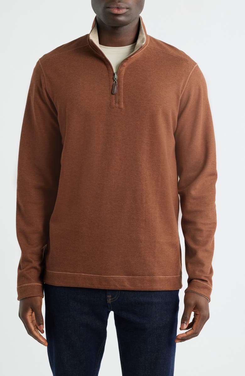 Johnston & Murphy Icon Reversible Quarter Zip, Main, color, Rust/ Oatmeal