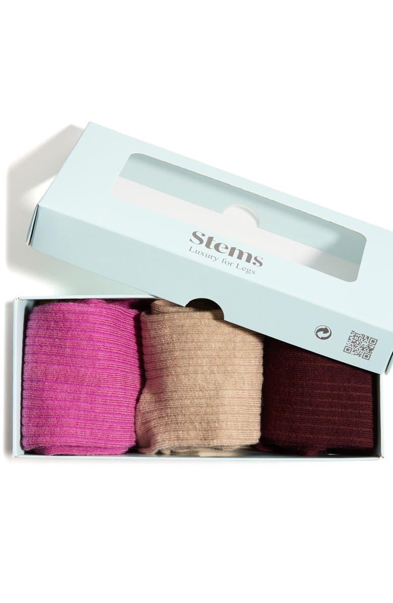 Stems Assorted 3-Pack Rib Cotton & Cashmere Blend Socks, Alternate, color, Amarylis/ Plum/ Nude