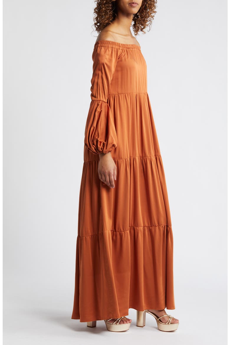 Kudi Long Sleeve Off the Shoulder Dress, Alternate, color, RUST