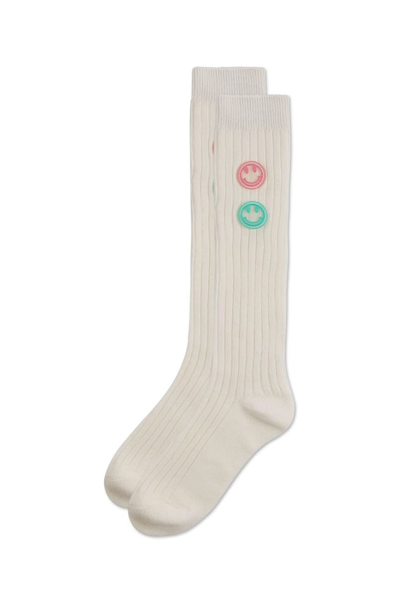 Rubber Smiley Face Rich Knee Sock, Alternate, color, Winter White