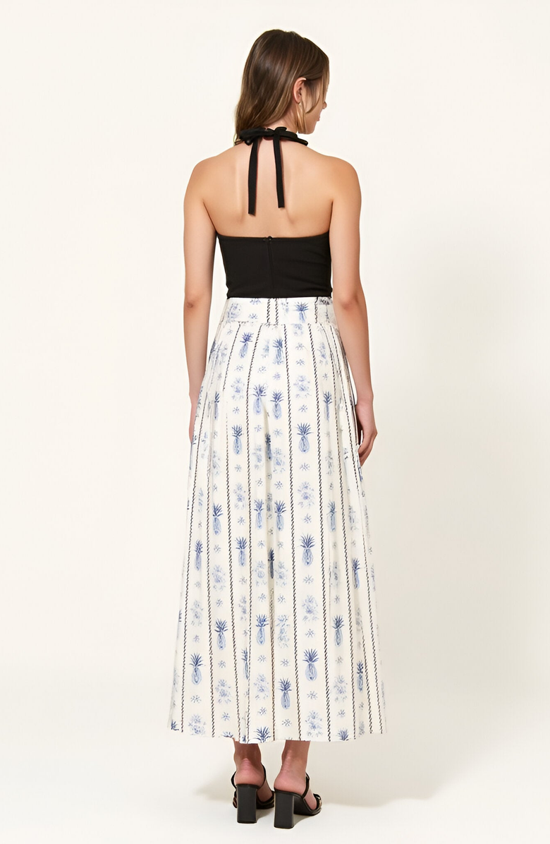 Modenaire Halter Rib-Knit Printed Pleated Side-Tie Maxi Dress, Alternate, color, 