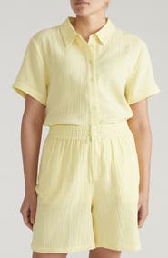 Universal Standard Toni High Low Button Down Cotton Gauze Top