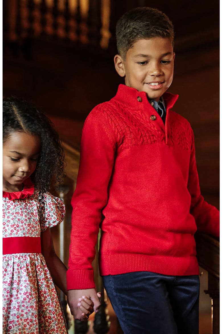 Kids' Organic Long Sleeve Mock Neck Sweater with Cable Yoke, Alternate, color, Red Cable Yoke