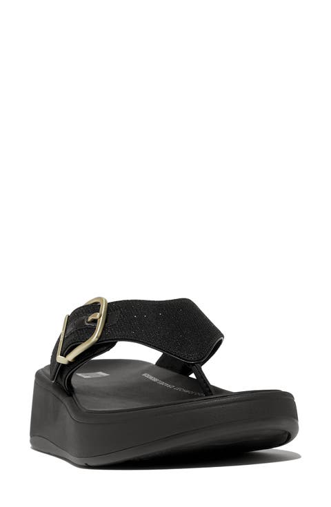 F-Mode Buckle Shimmerlux Platform Wedge Flip Flop (Women)