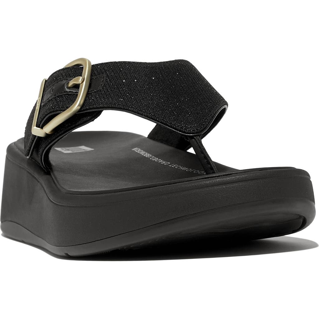 Fitflop F-mode Buckle Shimmerlux Platform Wedge Flip Flop In Black