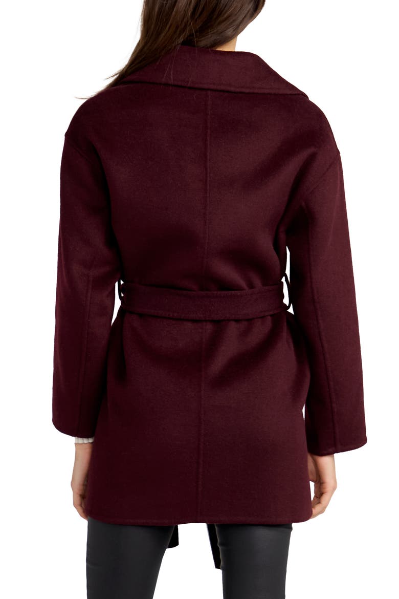 Eternal Flame Tie Waist Wool Blend Coat, Alternate, color, BURGUNDY