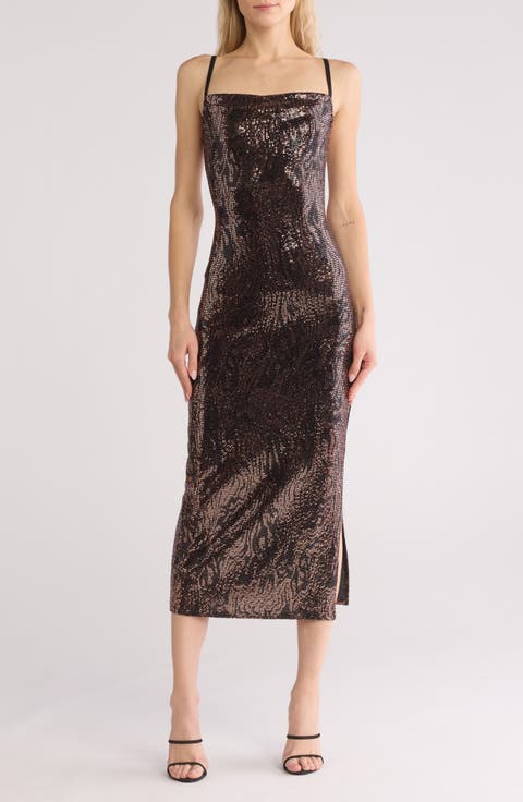 Zebra Stripe Sequin Cocktail Dress