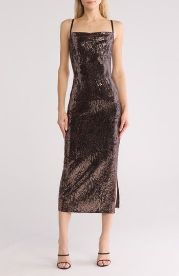 Bebe Zebra Stripe Sequin Cocktail Dress In Black