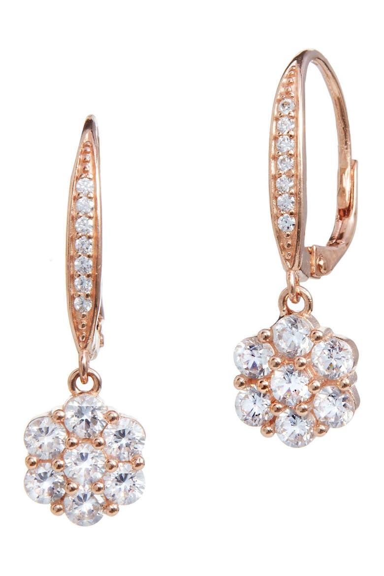 18K Rose Gold Vermeil Sterling Silver CZ Drop Earrings, Main, color, ROSE