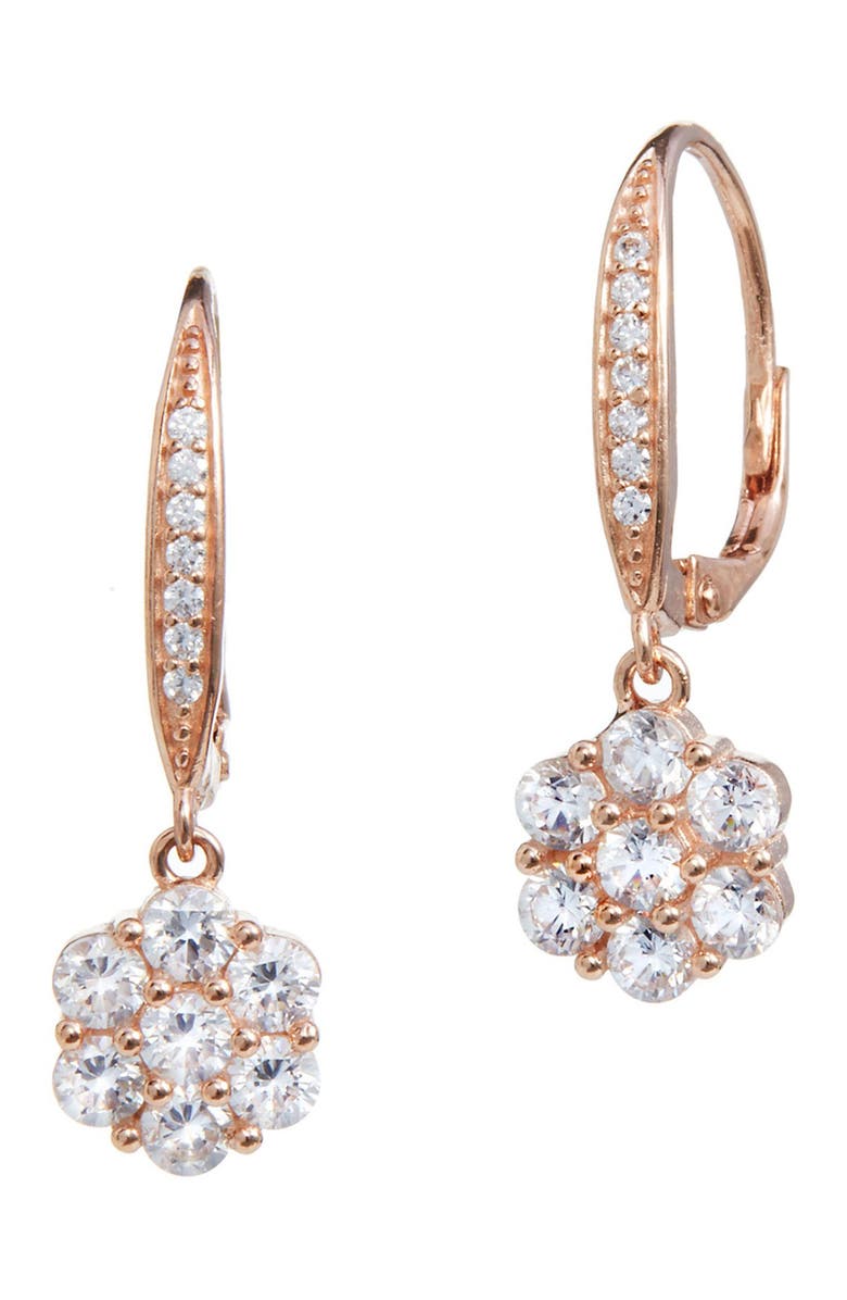 SAVVY CIE JEWELS 18K Rose Gold Vermeil Sterling Silver CZ Drop Earrings, Main, color, 