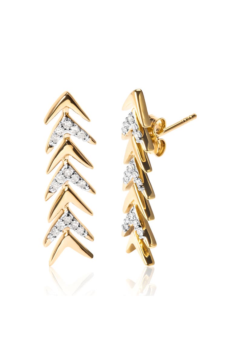 18K Yellow Gold Plated Silver 1/5 Ct Diamond Chevron Arrow Stud Earring, Alternate, color, Yellow