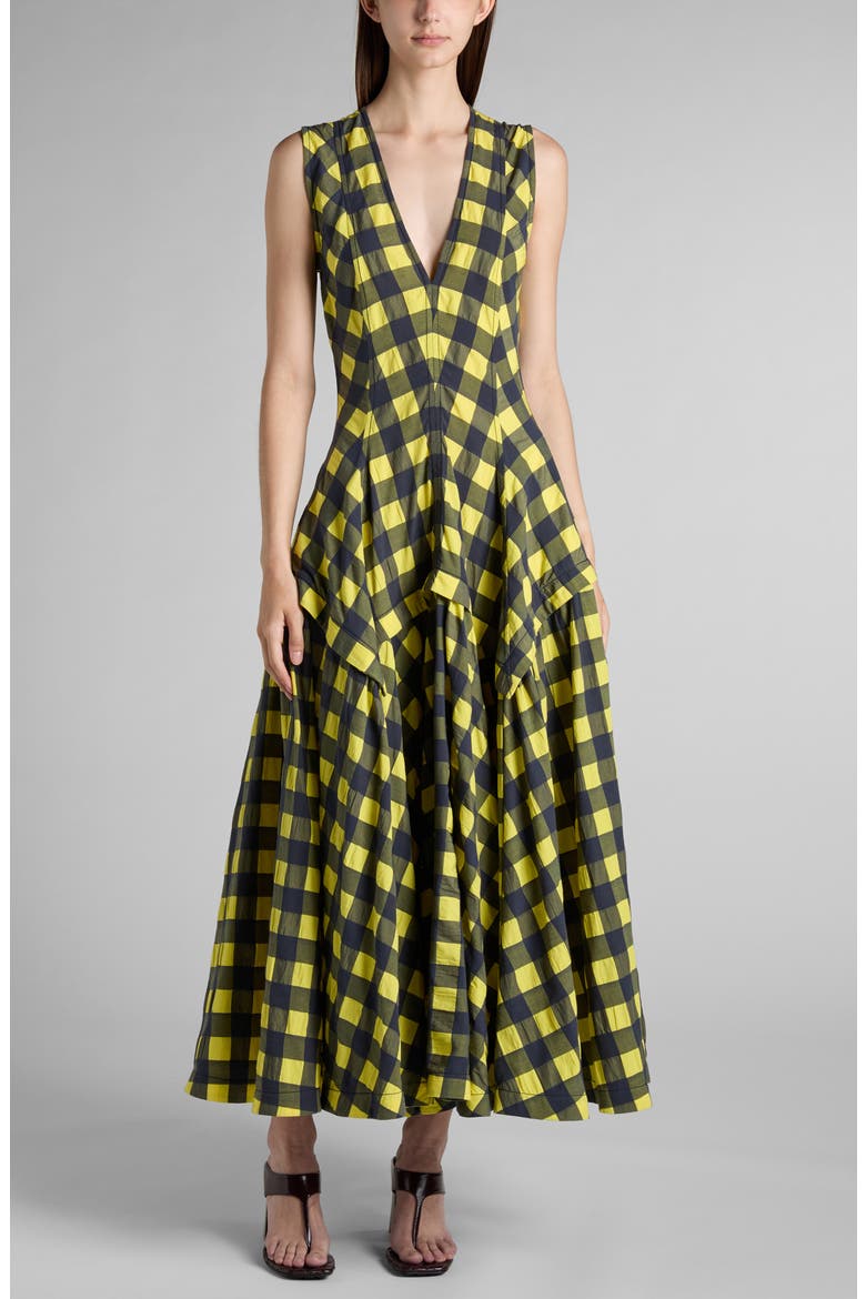 Macro Gingham Fit + Flare Dress, Main, color, 7315 YELLOW/ SHRUB/ WAVE
