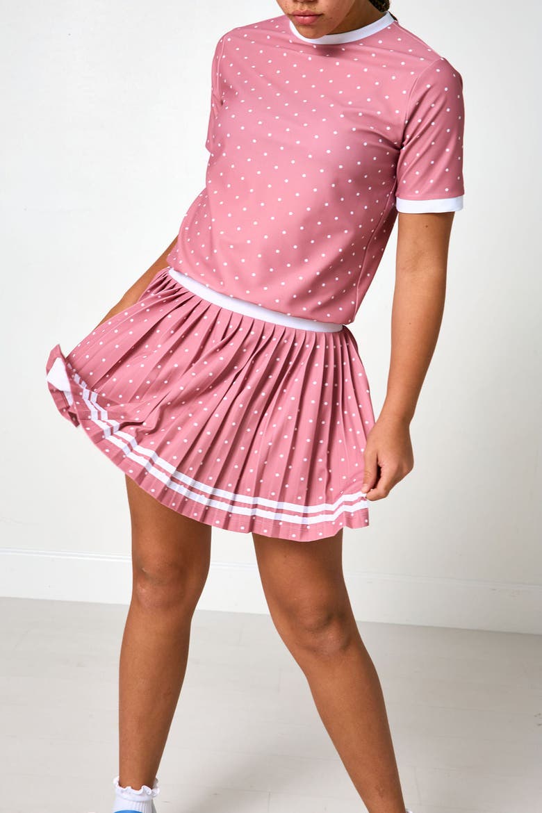 League Pleated Skort, Alternate, color, Dusty Pink Polka Dot