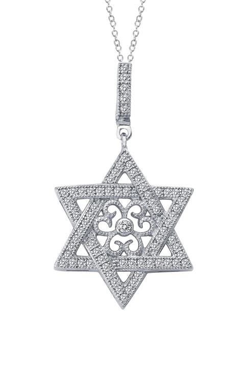 Star of David Simulated Diamond Pendant Necklace