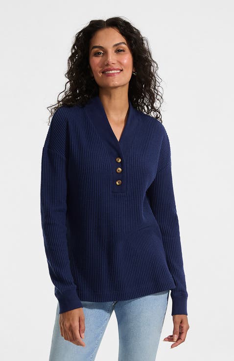 Long Sleeve Waffle Shawl Collar Henley
