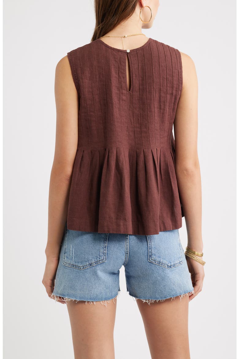 Sleeveless Pleated Linen Blend Top, Alternate, color, BROWN MALICACIA