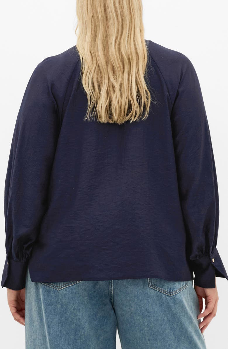 City Chic Kelsey Bow Neck Long Sleeve Crepe Top, Alternate, color, Navy
