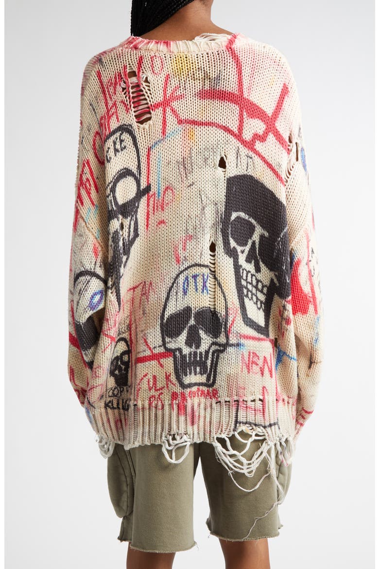 Distressed Oversize Skull Graffiti Print Sweater, Alternate, color, SKULL GRAFFITI PRINT