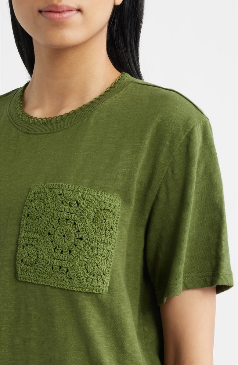 CITY BLUES Crochet Pocket T-Shirt, Alternate, color, Pine
