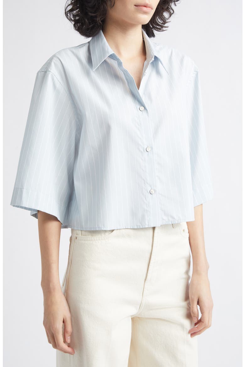 Stripe Button-Up Cotton Blend Crop Top, Alternate, color, LIGHT BLUE MULTI
