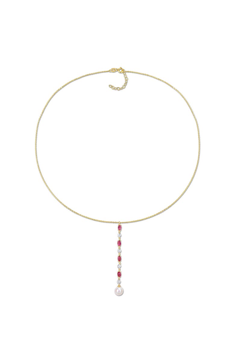 Julianna B. Ruby Cultured Pearl Diamond Lariat Necklace 10k, Alternate, color, Ruby
