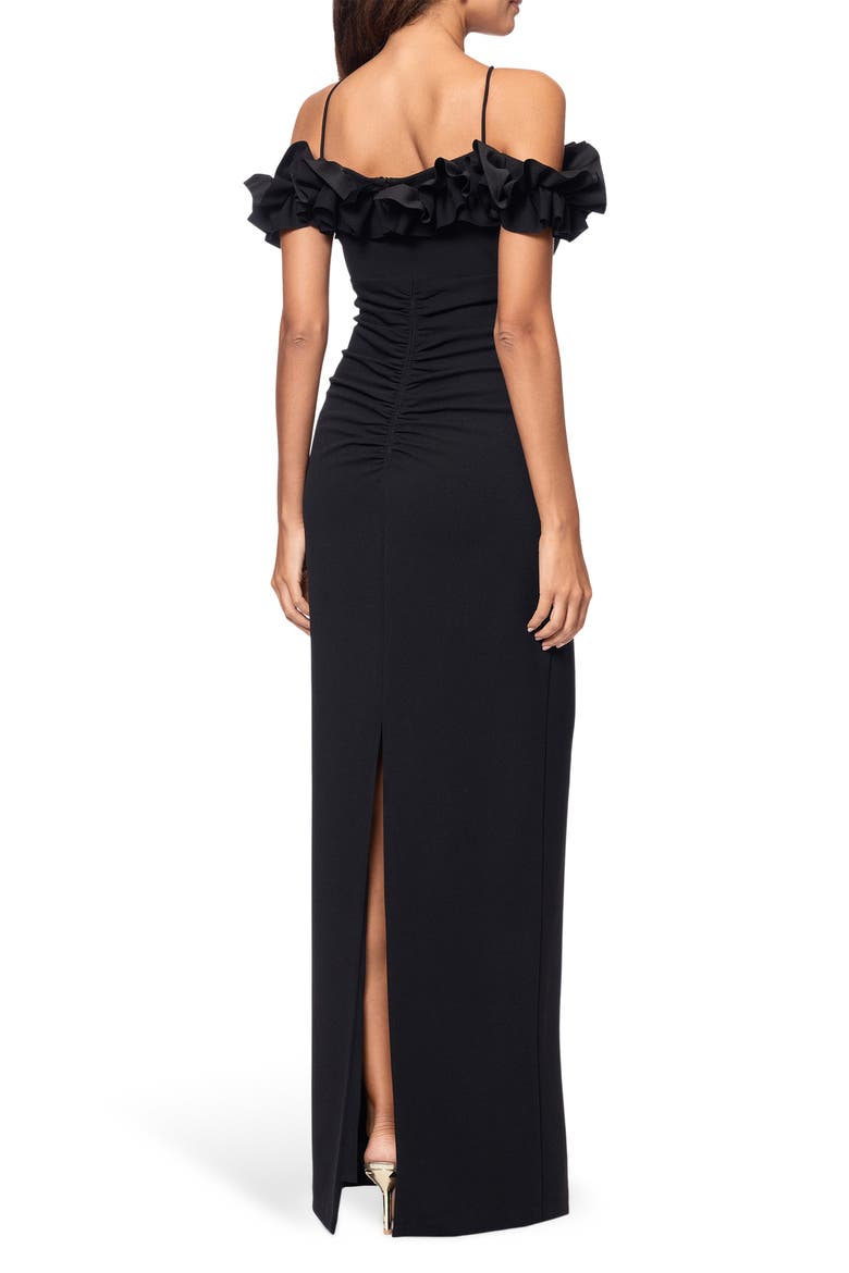 Ruffle Detail Crepw Body-Con Gown, Alternate, color, BLACK