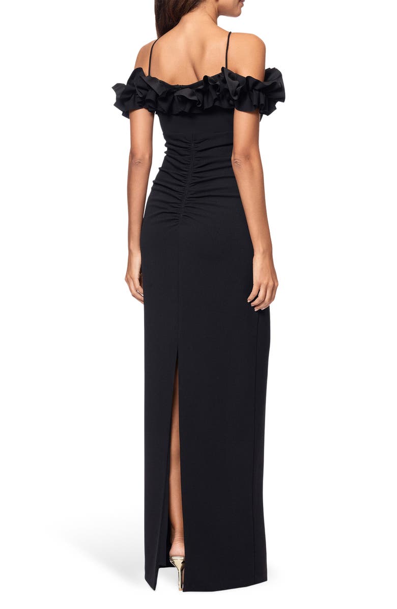 Xscape Evenings Ruffle Detail Crepw Body-Con Gown, Alternate, color, Black
