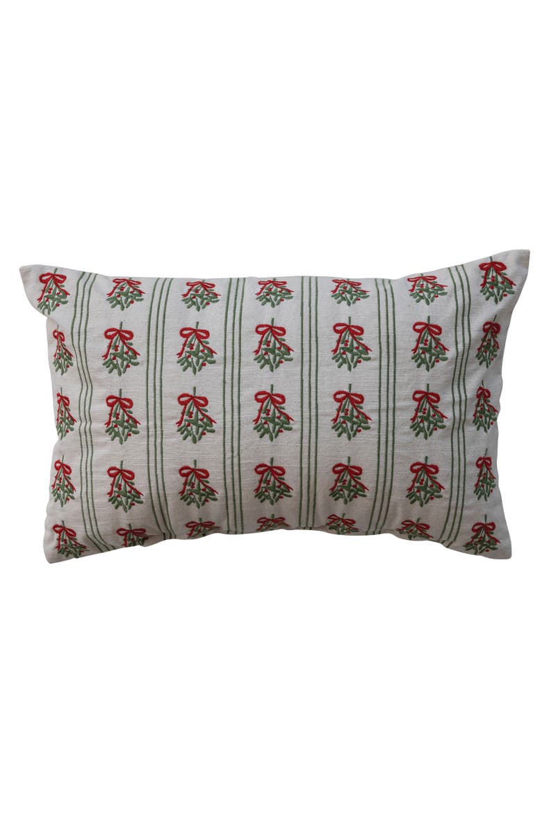 Mistletoe Stripe Embroidered Cotton Lumbar Pillow, Main, color, Multicolor