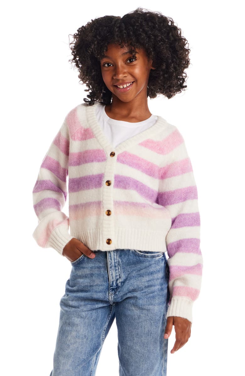 Andy & Evan Kids' Stripe Button Front Cardigan, Alternate, color, Multi Purple