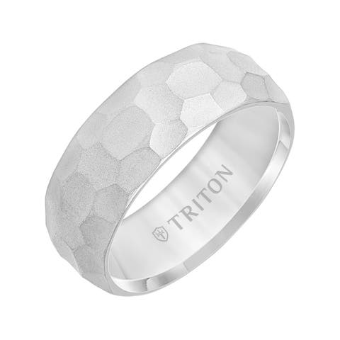 8MM Tungsten Carbide Ring with Hammered Edge To Edge