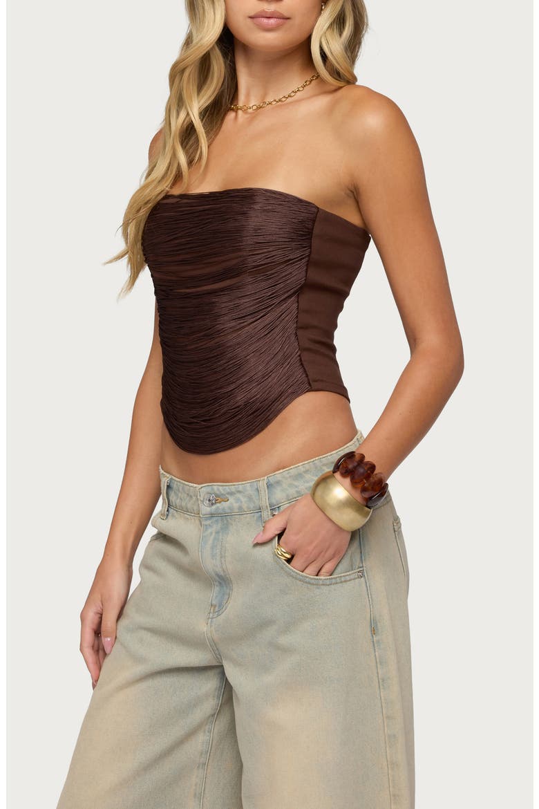 Raddix Fringe Strapless Corset Top, Alternate, color, BROWN