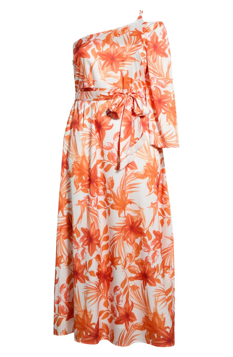 SUGARLIPS Nerola One-Shoulder Long Sleeve Maxi Dress, Alternate, color, Orange-White