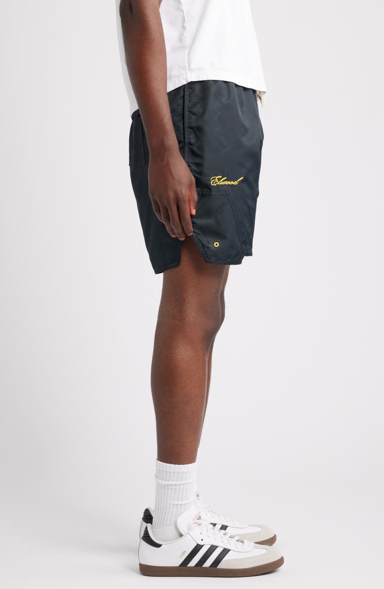 Elwood Olympic Embroidered Logo Nylon Shorts, Alternate, color, Coal