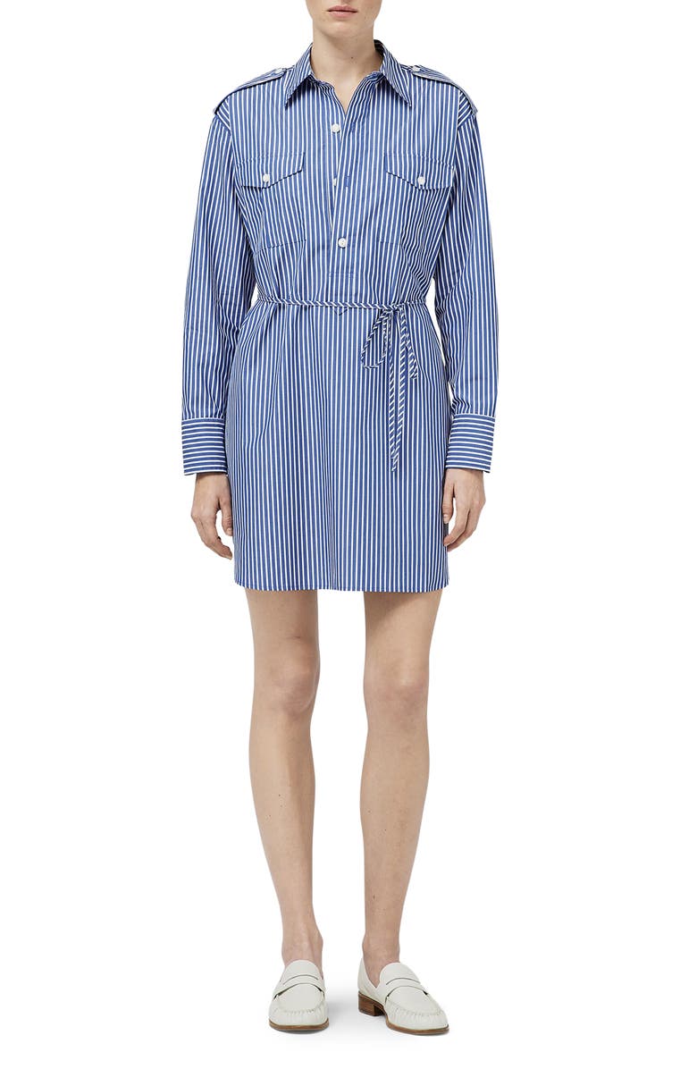 rag & bone Nadine Stripe Long Sleeve Cotton Poplin Shirtdress, Main, color, Blustripe
