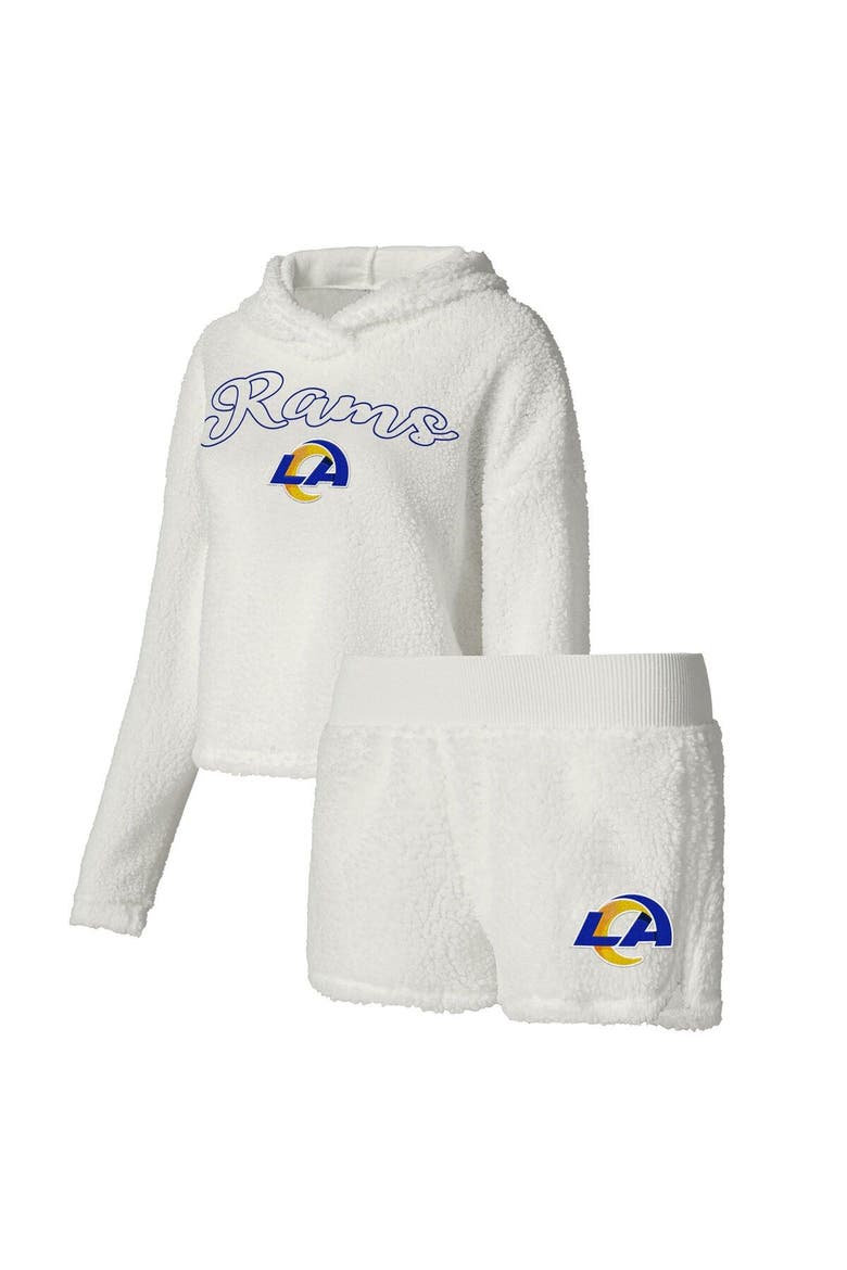 Women's Concepts Sport  White Los Angeles Rams Fluffy Pullover Sweatshirt & Shorts Sleep Set, Main, color, White