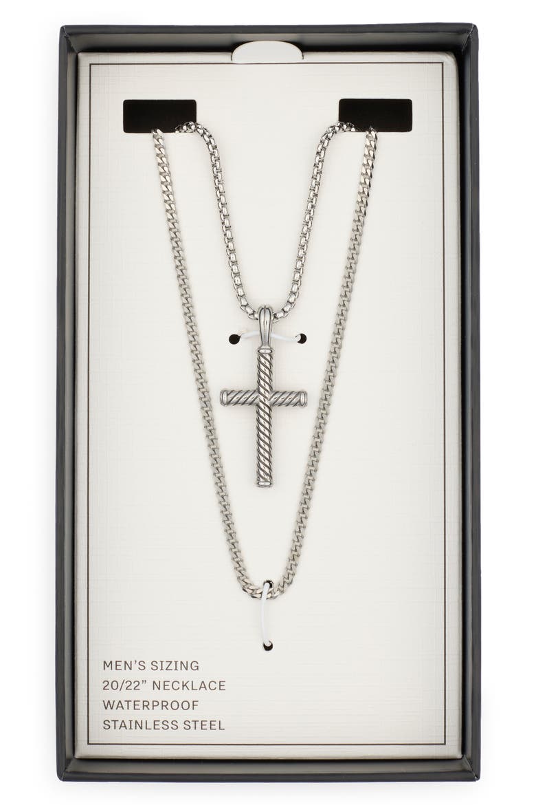Men's Stainless Steel Layered Cross Pendant Necklace, Main, color, STAINLESS