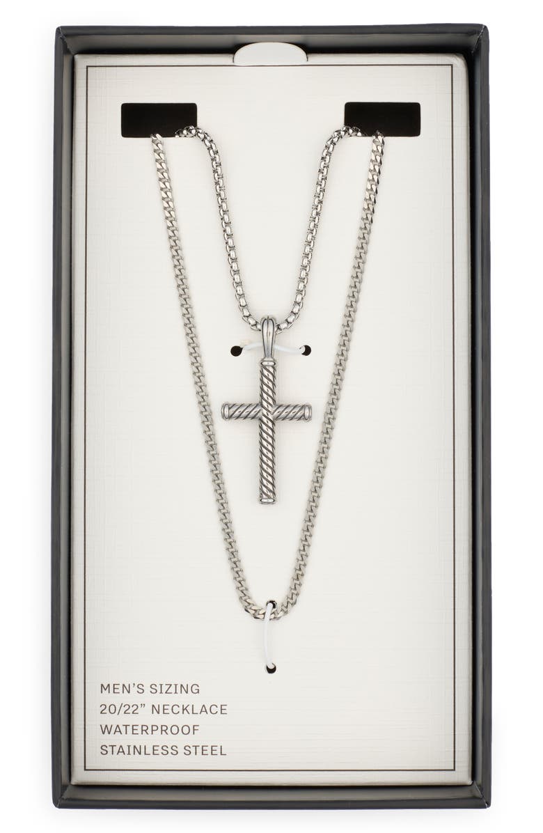 NORDSTROM RACK Men's Stainless Steel Layered Cross Pendant Necklace, Main, color, Stainless