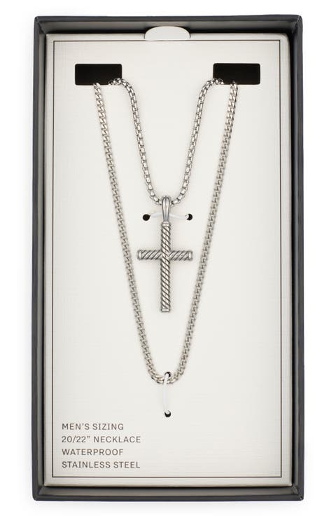 Men's Stainless Steel Layered Cross Pendant Necklace