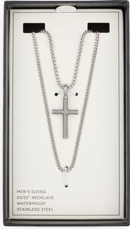 NORDSTROM RACK Men's Stainless Steel Layered Cross Pendant Necklace