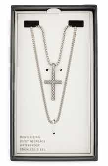 NORDSTROM RACK Men's Stainless Steel Layered Cross Pendant Necklace