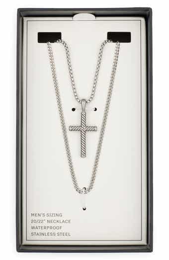 NORDSTROM RACK Men's Stainless Steel Layered Cross Pendant Necklace