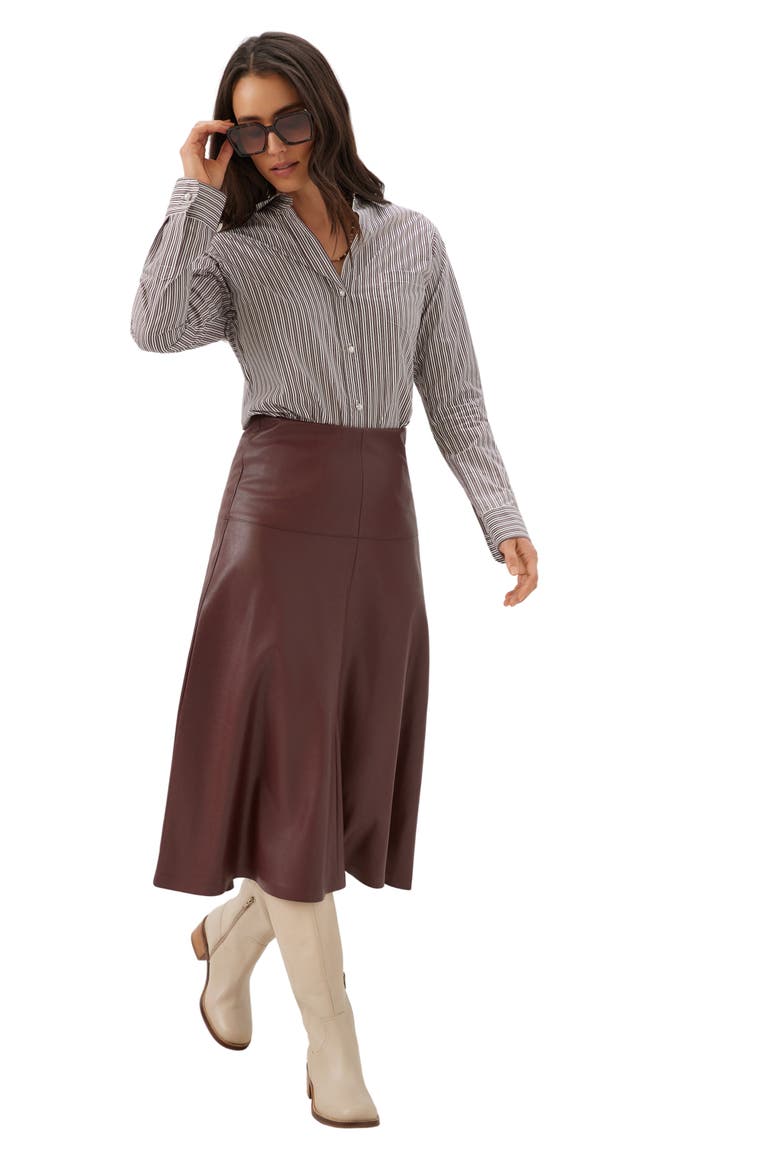 Faux Leather Midi Skirt, Alternate, color, WINE