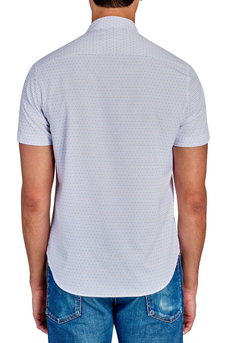 Slim Fit Microdot Short Sleeve 4-Way Stretch Performance Button-Down Shirt, Alternate, color, WHITE