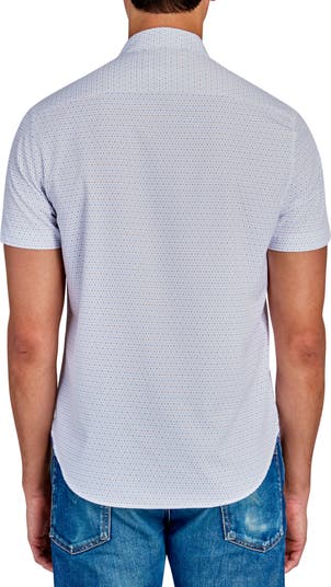 Slim Fit Microdot Short Sleeve 4-Way Stretch Performance Button-Down Shirt