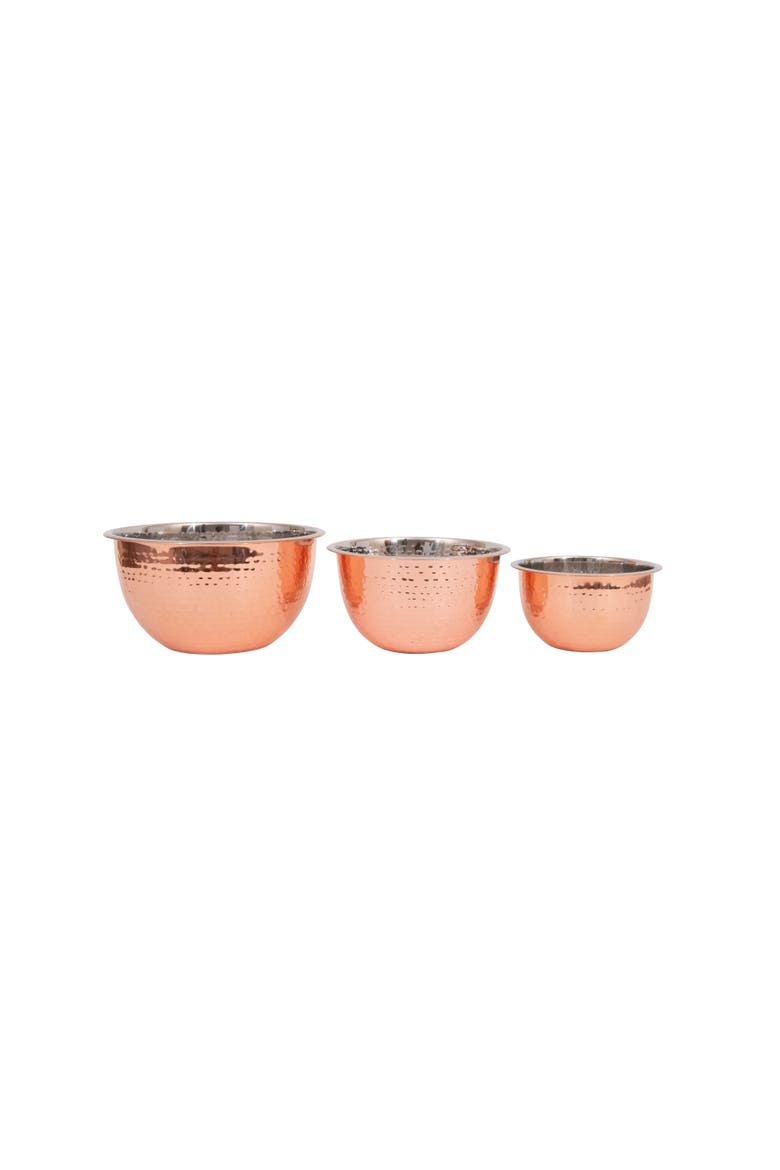 Hammered Stainless Steel Bowls in Copper Finish, Set of 3, Main, color, Bronze