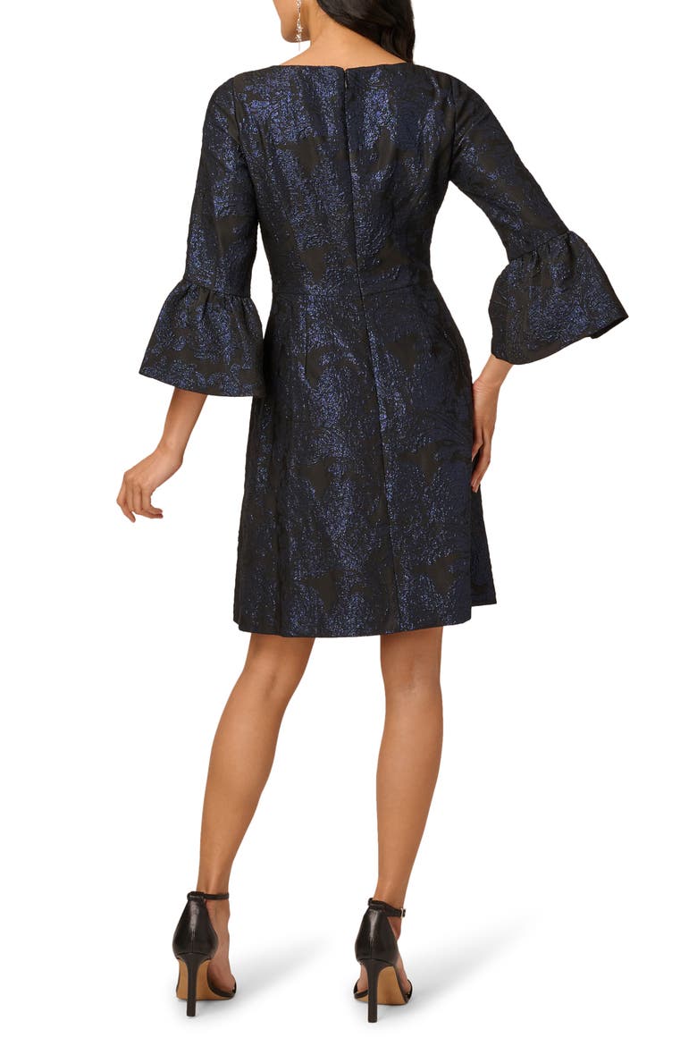 Ruffle Metallic Jacquard Cocktail Dress, Alternate, color, NAVY